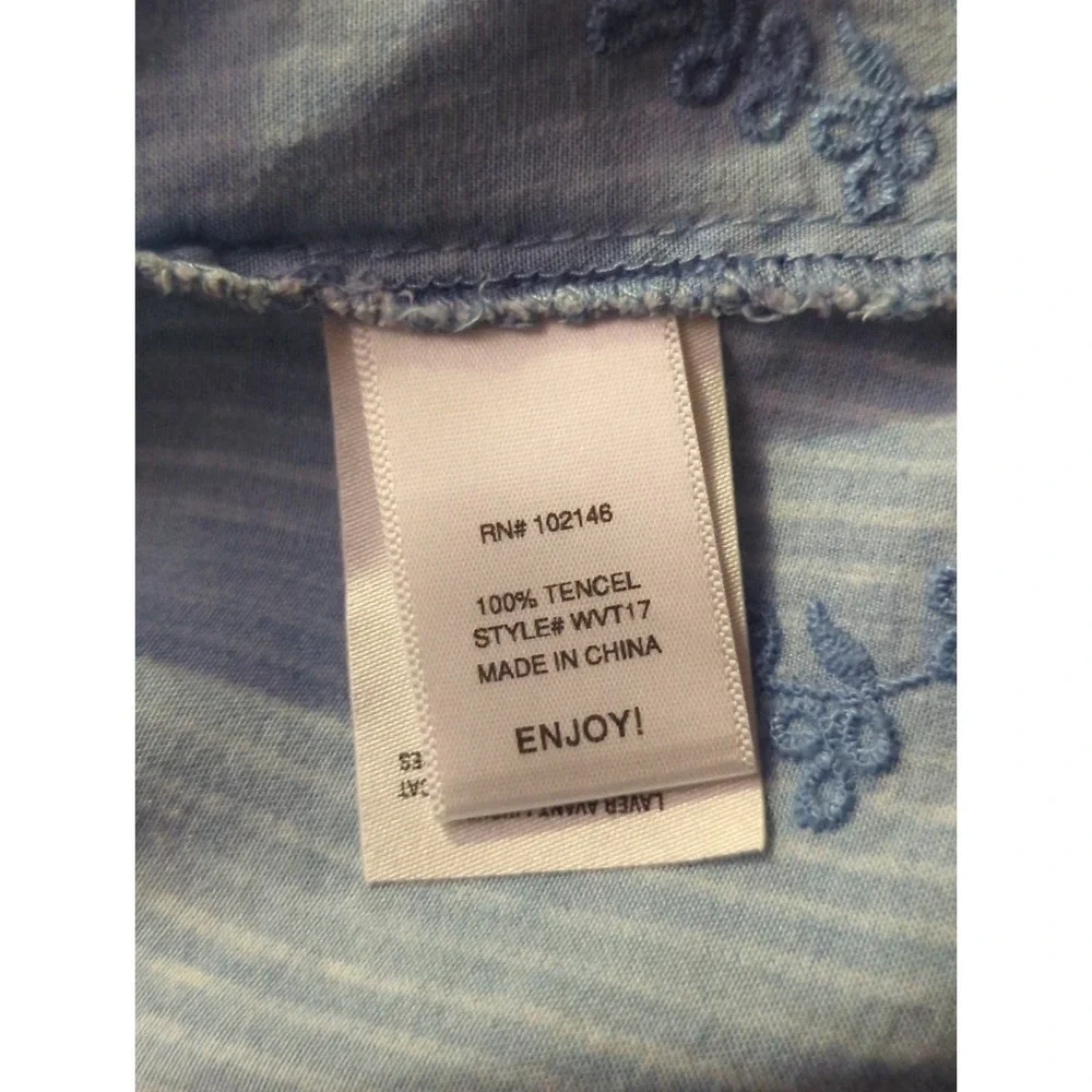 Michael Stars Dress 100% Tencel Blue Striped Sleeveless Embroidered‎ Size Small